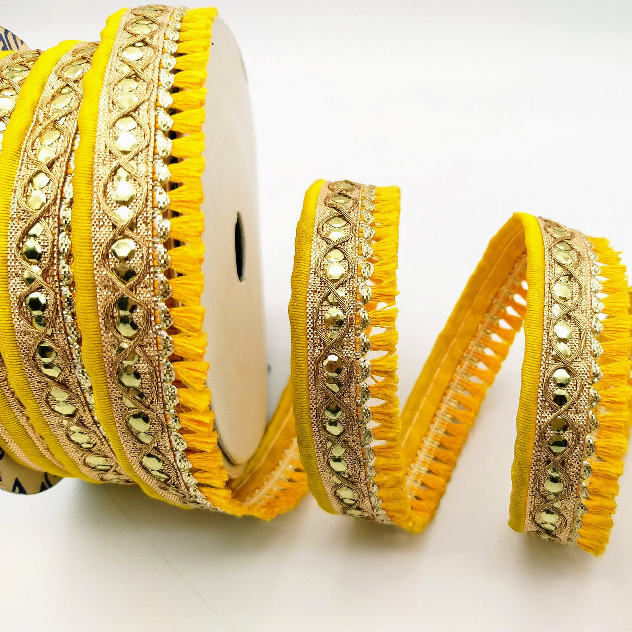 Yellow Tassels Trim, Gold Fringe Trim, Beaded Trim, Tassels Trim, Sari Trim, Sari Lace, Decorative Trim, Fringing Tape Trim By 3 Yards