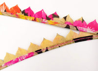 Thumbnail for Fuchsia Pink and Orange Floral Fringe Bunting Trim Triangle Shape, 9 Yard Lace Trim, Fringing Trim