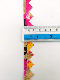 Thumbnail for Fuchsia Pink and Orange Floral Fringe Bunting Trim Triangle Shape, 9 Yard Lace Trim, Fringing Trim