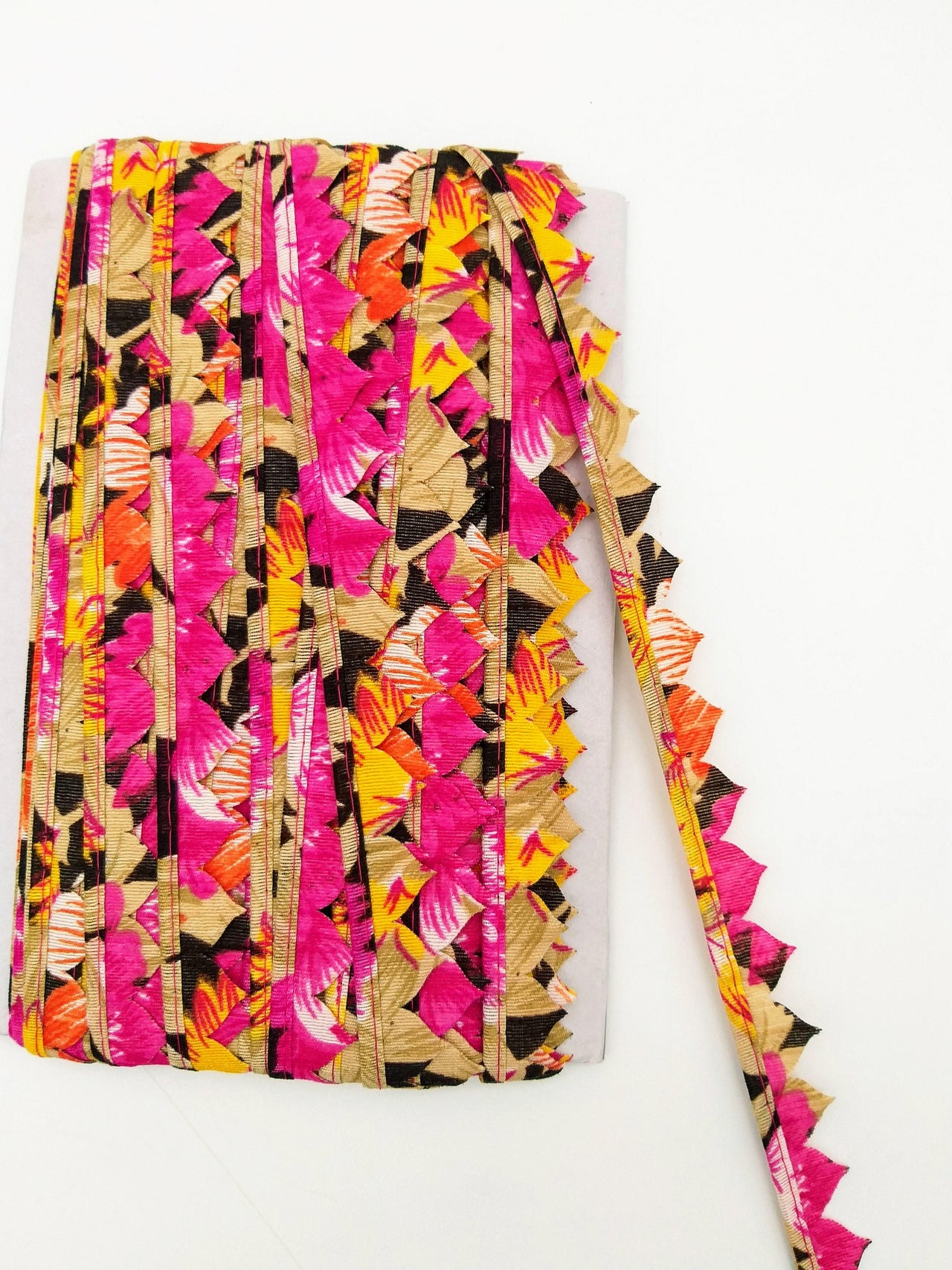 Fuchsia Pink and Orange Floral Fringe Bunting Trim Triangle Shape, 9 Yard Lace Trim, Fringing Trim