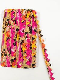 Thumbnail for Fuchsia Pink and Orange Floral Fringe Bunting Trim Triangle Shape, 9 Yard Lace Trim, Fringing Trim