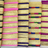 Thumbnail for 3 Yards, Flanged Insertion Gold Fabric Trim With Violet Piping, 15mm Cord piping Trim Decorative Sewing Edge Trim Flanged Piping Cord