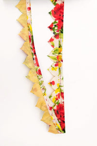 Thumbnail for Beige and Red Floral Fringe Bunting Trim Triangle Shape, 9 Yard Lace Trim, Fringing Trim