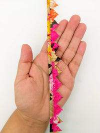 Thumbnail for Fuchsia Pink and Orange Floral Fringe Bunting Trim Triangle Shape, 9 Yard Lace Trim, Fringing Trim
