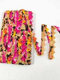Thumbnail for Fuchsia Pink and Orange Floral Fringe Bunting Trim Triangle Shape, 9 Yard Lace Trim, Fringing Trim
