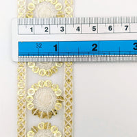 Thumbnail for Nine Yards White Net Lace Trim Floral Embroidered With Gold Sequins, Sequinned Trim, Wedding Trim Bridal Trim
