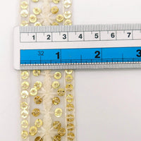 Thumbnail for Nine Yards White Net Lace Trim Floral Embroidered With Gold Sequins, Sequinned Trim, Wedding Trim Bridal Trim