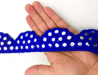 Thumbnail for Royal Blue Mirror Trim, Kutch Embroidered Navratri Garba Dress Trim Bridal Lace, Indian Sari Border 40 mm Wide Trim Per Yard