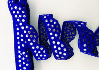 Thumbnail for Royal Blue Mirror Trim, Kutch Embroidered Navratri Garba Dress Trim Bridal Lace, Indian Sari Border 40 mm Wide Trim Per Yard