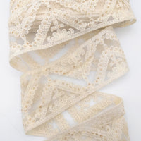 Thumbnail for White Soft Net Lace Trim With Floral Embroidery And Gold Sequins, Sequinned Trim, Wedding Trim Bridal Trim