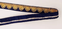 Thumbnail for Navy Blue Art Silk Trim with Gold Embroidery and Sequins Indian Sari Border Trim By 3 Yards Decorative Trim Craft Lace