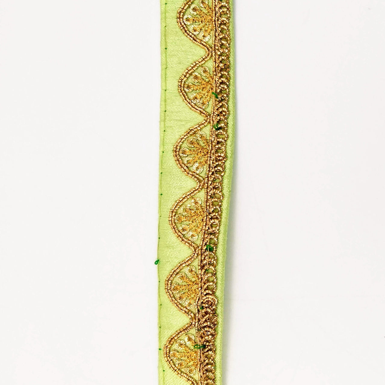 Pastel Green Art Silk Trim with Gold Embroidery and Sequins Indian Sari Border Trim By 3 Yards Decorative Trim Craft Lace