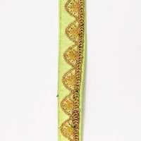 Thumbnail for Pastel Green Art Silk Trim with Gold Embroidery and Sequins Indian Sari Border Trim By 3 Yards Decorative Trim Craft Lace