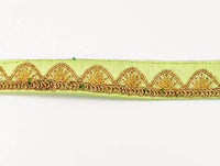 Thumbnail for Pastel Green Art Silk Trim with Gold Embroidery and Sequins Indian Sari Border Trim By 3 Yards Decorative Trim Craft Lace
