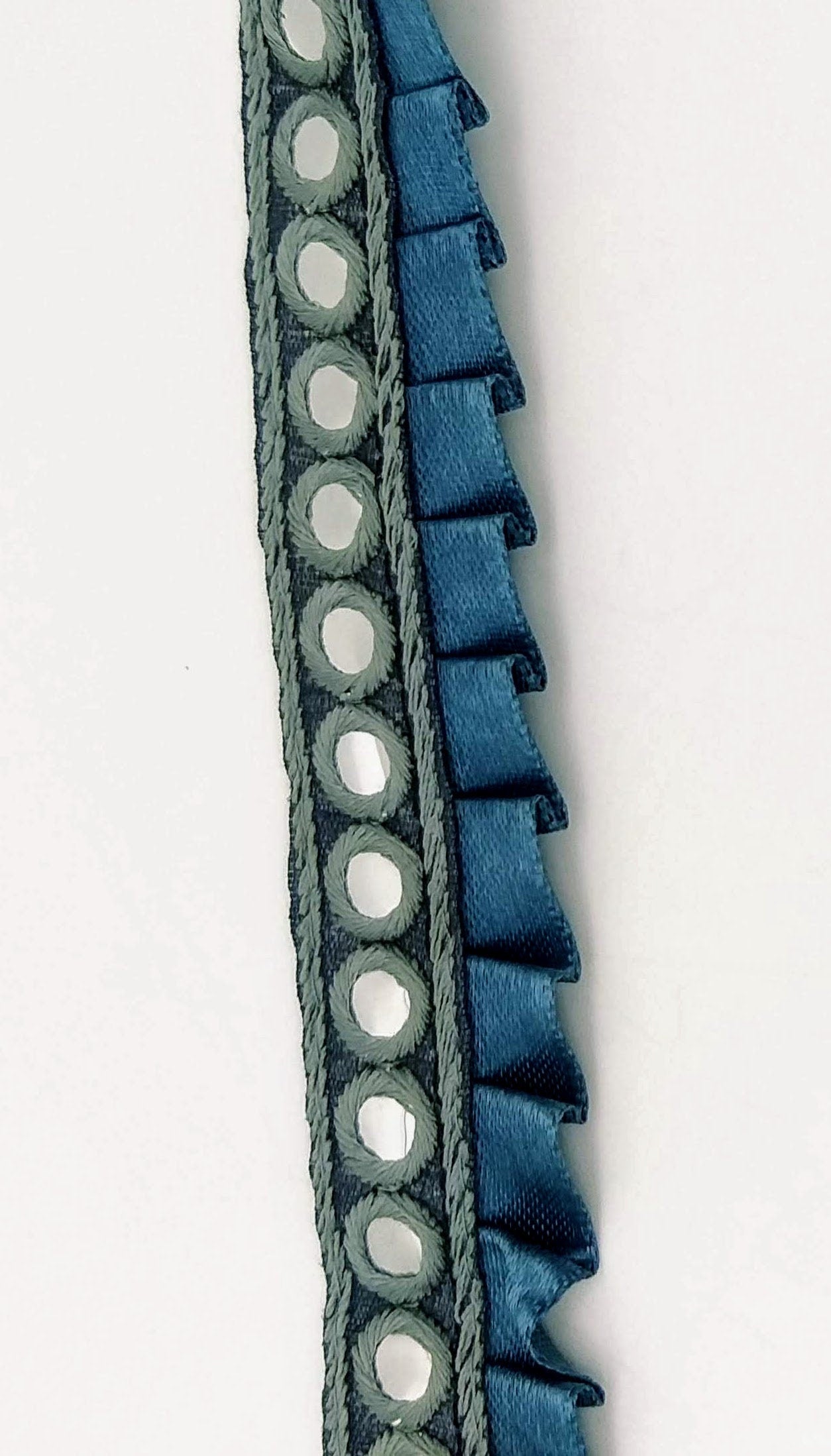 Grey Satin Pleated Lace Trim, Mirrored Fringe Trimming, Approx. 30mm wide