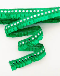 Thumbnail for Jade Green Satin Pleated Lace Trim, Mirrored Fringe Trimming, Approx. 30mm wide