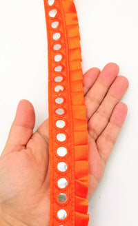 Thumbnail for Orange Satin Pleated Lace Trim, Mirrored Fringe Trimming, Approx. 30mm wide