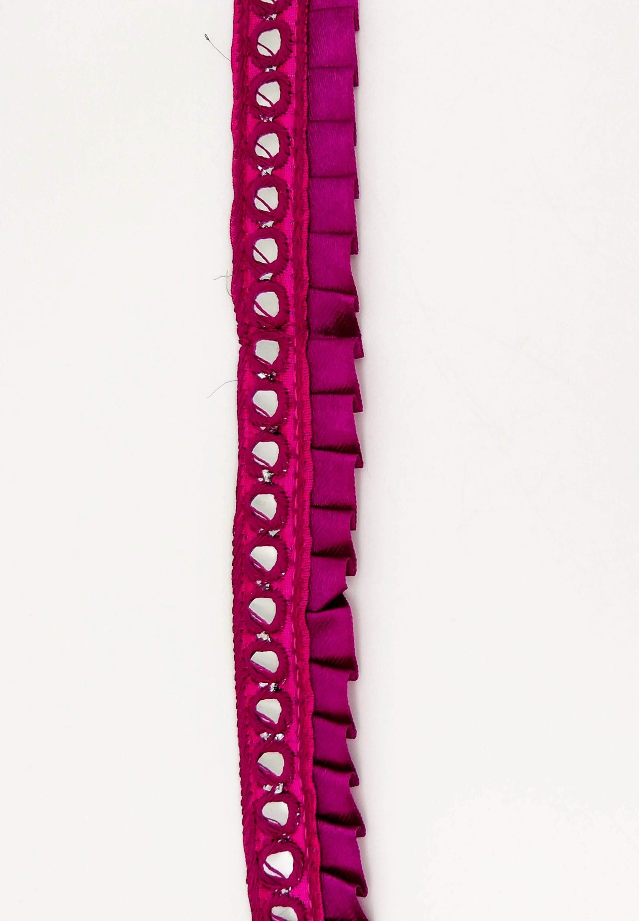 Dark Violet Satin Pleated Lace Trim, Mirrored Fringe Trimming, Approx. 30mm wide