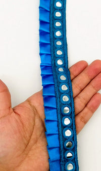 Thumbnail for Blue Satin Pleated Lace Trim, Mirrored Fringe Trimming, Approx. 30mm wide