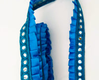 Thumbnail for Blue Satin Pleated Lace Trim, Mirrored Fringe Trimming, Approx. 30mm wide