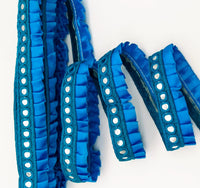 Thumbnail for Blue Satin Pleated Lace Trim, Mirrored Fringe Trimming, Approx. 30mm wide
