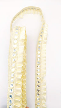 Thumbnail for Off White Satin Pleated Lace Trim, Mirrored Fringe Trimming, Approx. 30mm wide