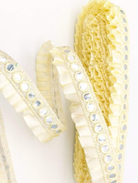 Thumbnail for Off White Satin Pleated Lace Trim, Mirrored Fringe Trimming, Approx. 30mm wide