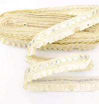 Thumbnail for Off White Satin Pleated Lace Trim, Mirrored Fringe Trimming, Approx. 30mm wide