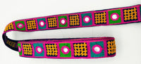 Thumbnail for Indian Navy Blue Cotton Fabric Mirror Trim Embroidered in Pink, Yellow, Green and Cyan