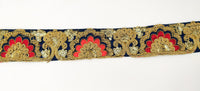 Thumbnail for Navy Blue Art Silk Trim With Intricate Floral Embroidery With Sequins, Lace Trim, Indian Lace Trim
