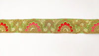 Thumbnail for Green Art Silk Trim With Intricate Floral Embroidery With Sequins, Lace Trim, Indian Lace Trim