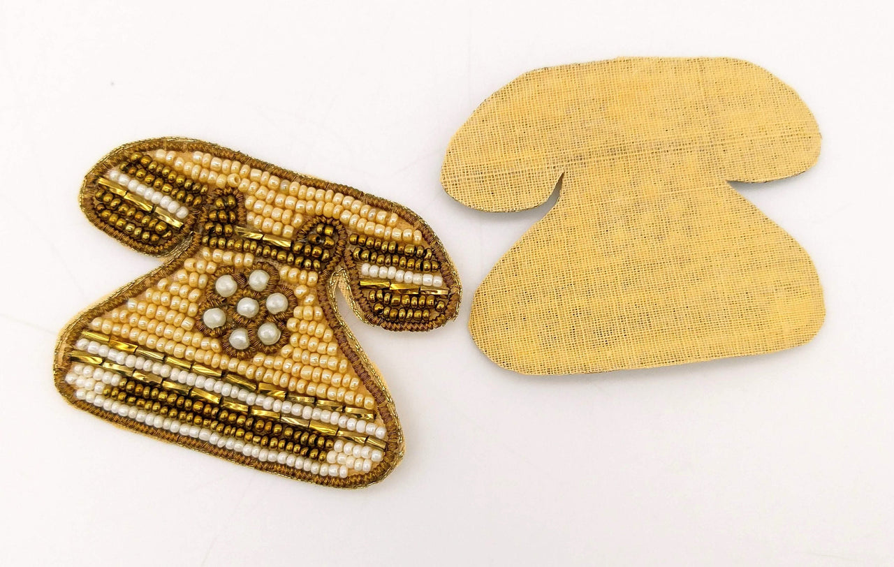Retro Telephone Beaded Applique, Hand Embroidered In Beige, Bronze And Beige Beads