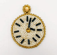Thumbnail for Wall Clock Beaded Applique, Hand Embroidered In White And Gold Beads, Beaded Motif