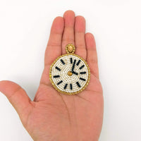 Thumbnail for Wall Clock Beaded Applique, Hand Embroidered In White And Gold Beads, Beaded Motif