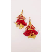 Thumbnail for Maroon Tassels With Gold Beads, Beaded Tassels With Maroon and Gold Embroidery, Traditional Indian Latkan