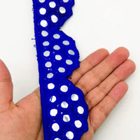 Thumbnail for Royal Blue Mirror Trim, Kutch Embroidered Navratri Garba Dress Trim Bridal Lace, Indian Sari Border 40 mm Wide Trim Per Yard