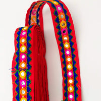 Thumbnail for Red And Blue Indian Mirror Trim Kutch Embroidered Navratri Garba Dress Trim Bridal Lace, Sari Border 30 mm Wide Trim Per 3 Yards