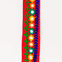 Thumbnail for Red Indian Mirror Trim Kutch Embroidered Navratri Garba Dress Trim Bridal Lace, Sari Border 35 mm Wide Trim Per 3 Yards