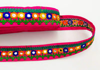 Thumbnail for Fuchsia Pink Indian Mirror Trim Kutch Embroidered Navratri Garba Dress Trim Bridal Lace, Sari Border 35 mm Wide Trim Per 3 Yards