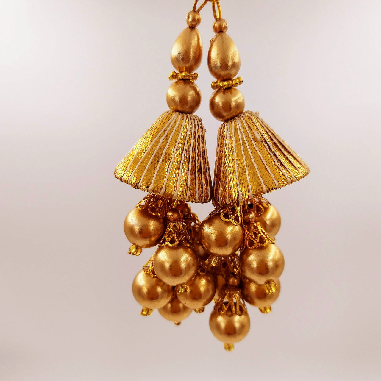 Handcrafted Gold Bead Tassels Latkan, Indian Latkans, Pearl Bell Tassels