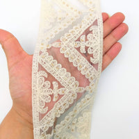 Thumbnail for White Soft Net Lace Trim With Floral Embroidery And Gold Sequins, Sequinned Trim, Wedding Trim Bridal Trim