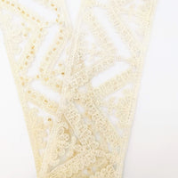Thumbnail for White Soft Net Lace Trim With Floral Embroidery And Gold Sequins, Sequinned Trim, Wedding Trim Bridal Trim