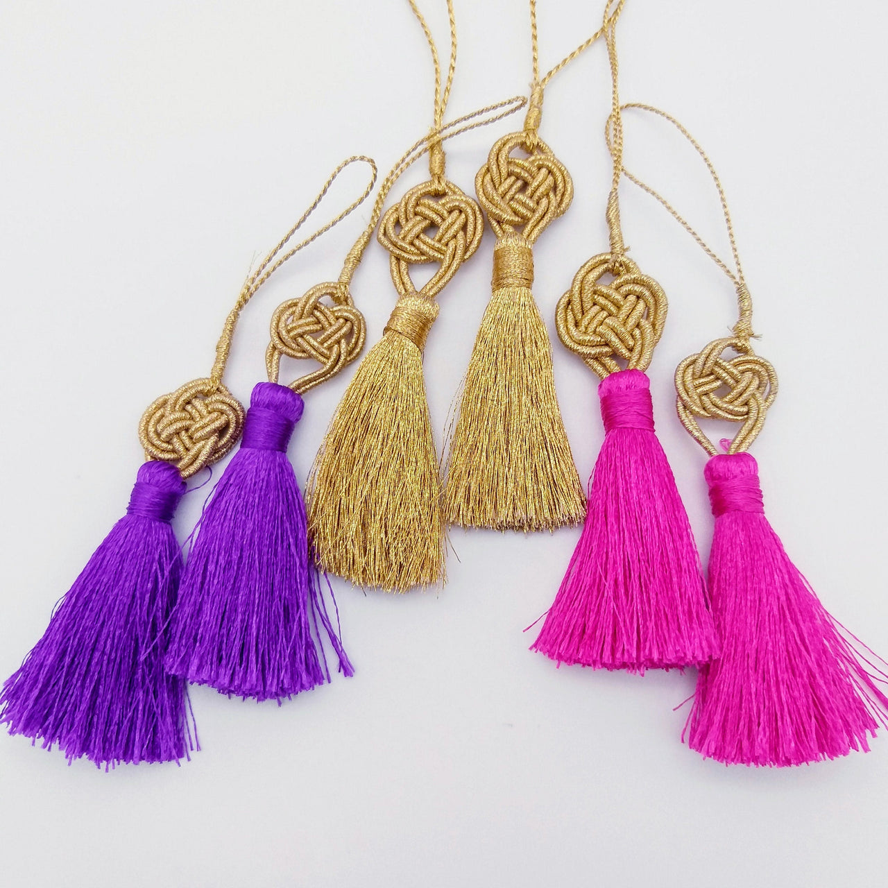 Purple Tassels Artificial Silk Tassel, Gold Celtic Knot Tassels, Earring Tassel