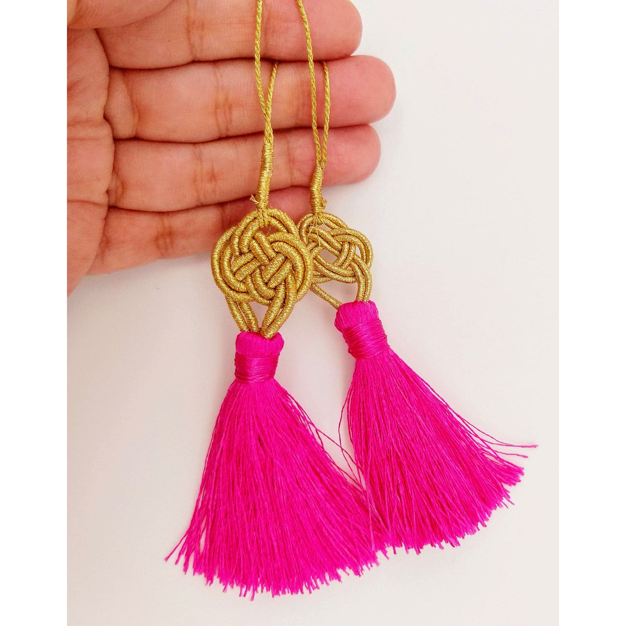 Fuchsia Pink Tassels Artificial Silk Tassel, Gold Celtic Knot Tassels, Earring Tassel