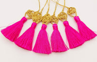 Thumbnail for Fuchsia Pink Tassels Artificial Silk Tassel, Gold Celtic Knot Tassels, Earring Tassel