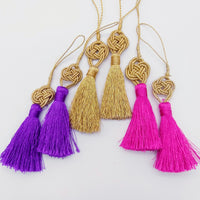 Thumbnail for Fuchsia Pink Tassels Artificial Silk Tassel, Gold Celtic Knot Tassels, Earring Tassel