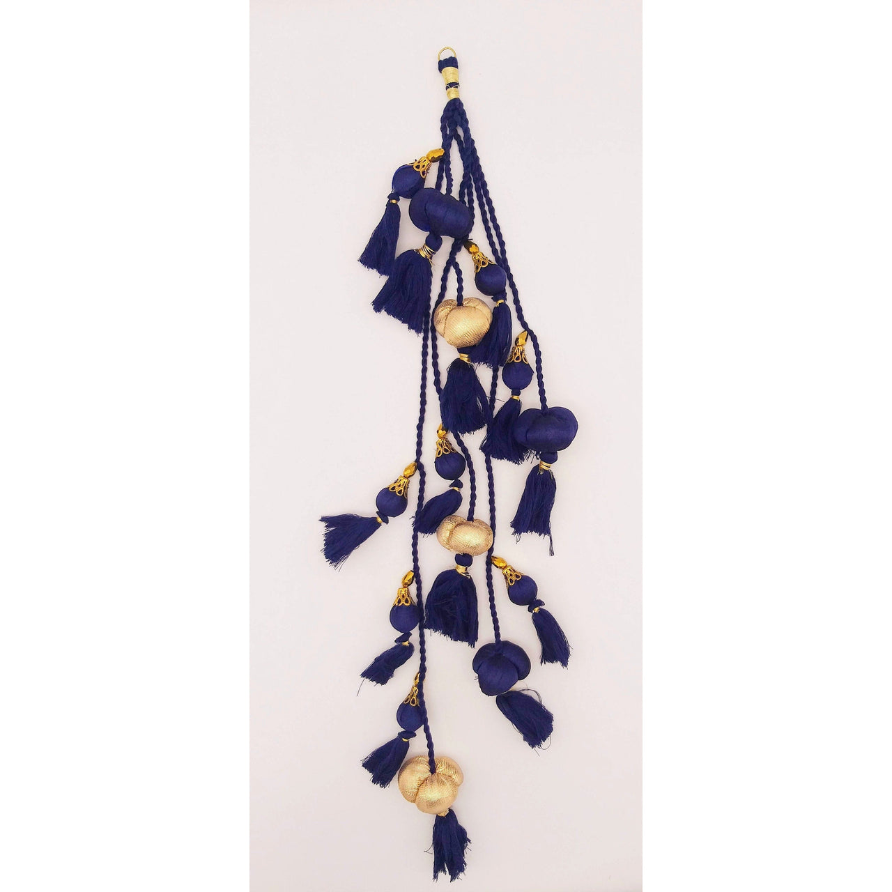 Navy Blue And Gold Fabric Balls Bunch Tassels, Latkan, Embellishments