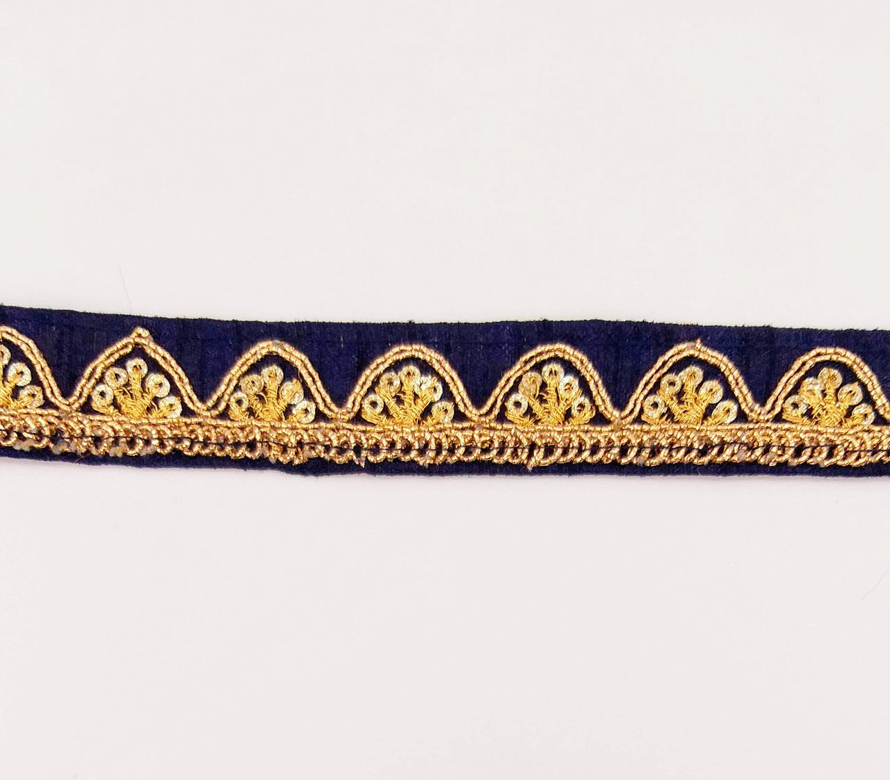 Navy Blue Art Silk Trim with Gold Embroidery and Sequins Indian Sari Border Trim By 3 Yards Decorative Trim Craft Lace