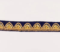 Thumbnail for Navy Blue Art Silk Trim with Gold Embroidery and Sequins Indian Sari Border Trim By 3 Yards Decorative Trim Craft Lace