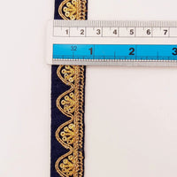 Thumbnail for Navy Blue Art Silk Trim with Gold Embroidery and Sequins Indian Sari Border Trim By 3 Yards Decorative Trim Craft Lace